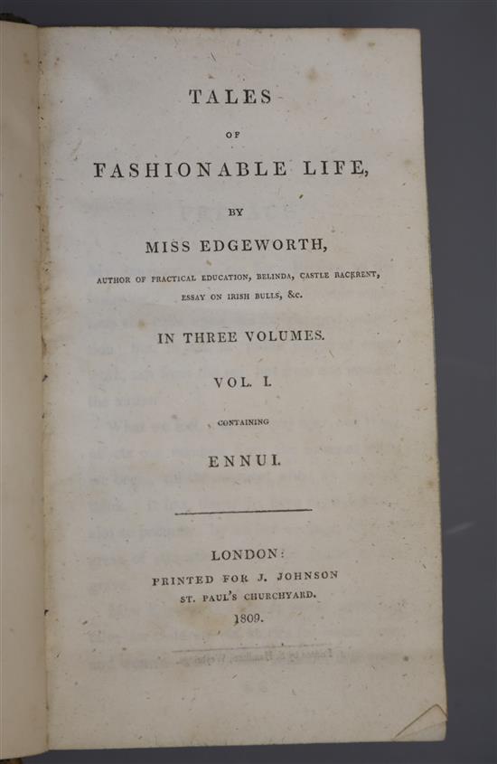 Edgeworth, Maria - Tales of a Fashionable Life, 6 vols, 8vo, half calf, cover to vol I detached, spines scratched, marbled boards, Lond